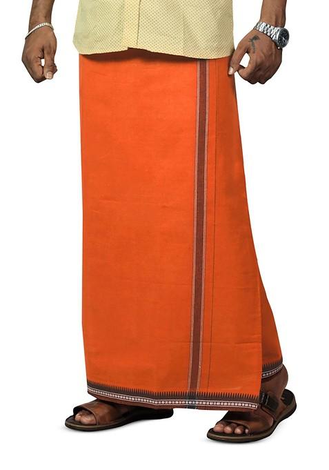 Orange Cotton Pack Of 2 Cotton Dhotis For Men