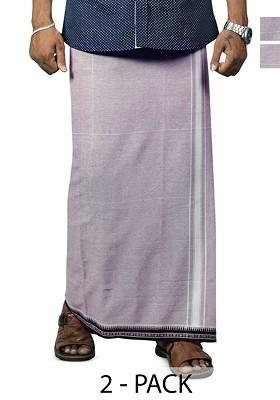 Grey Cotton Selection Of 2 Pure Cotton Dhotis For Men