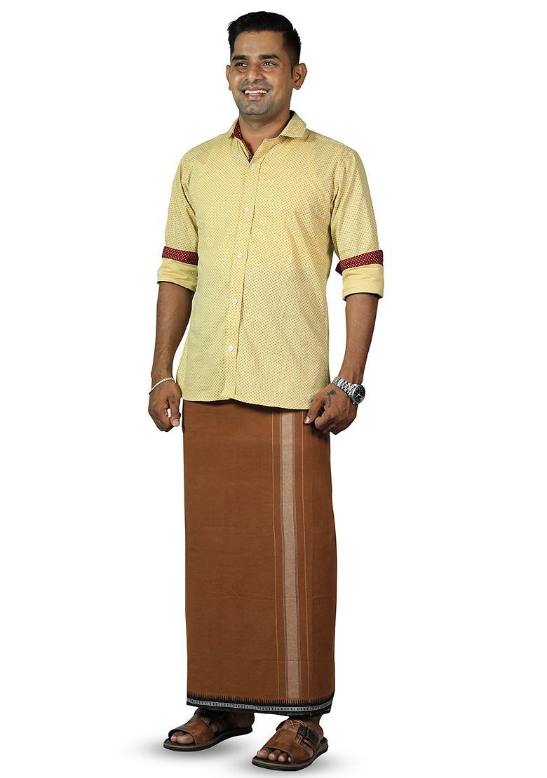 Brown Cotton Solid Adjustable Velcro Cotton Dhoti For Men - Indya