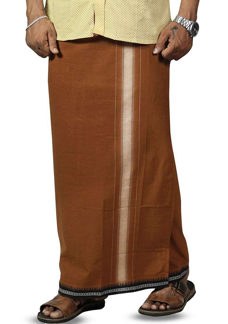 Brown Cotton Solid Adjustable Velcro Cotton Dhoti For Men - Indya