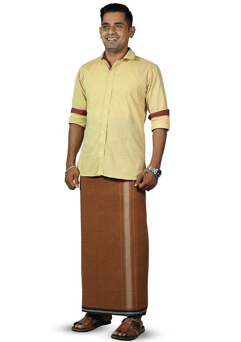 Brown Cotton Solid Adjustable Velcro Cotton Dhoti For Men - Indya