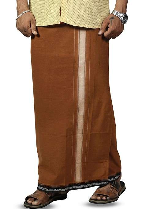 Brown Cotton Solid Adjustable Velcro Cotton Dhoti For Men