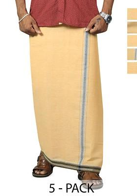 Beige Cotton Selection Of 5 Kerala Style Thalapathi Pure Cotton Dhotis For Men