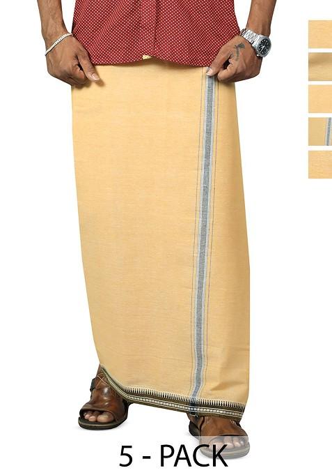 Beige Cotton Selection Of 5 Kerala Style Thalapathi Pure Cotton Dhotis For Men