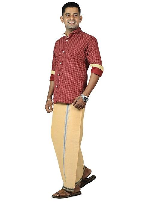 Beige Cotton Selection Of 5 Kerala Style Thalapathi Pure Cotton Dhotis For Men