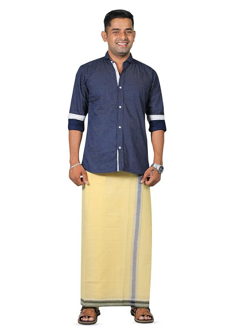 Black Cotton Selection Of 2 Kerala Style Thalapathi Pure Cotton Dhotis For Men
