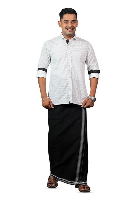 Black Cotton Selection Of 2 Kerala Style Thalapathi Pure Cotton Dhotis For Men