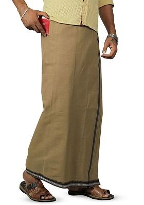 Beige Cotton Solid Border Velcro Cotton Adjustable Pocket Dhoti For Men