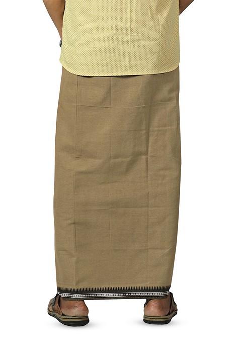 Beige Cotton Solid Border Velcro Cotton Adjustable Pocket Dhoti For Men