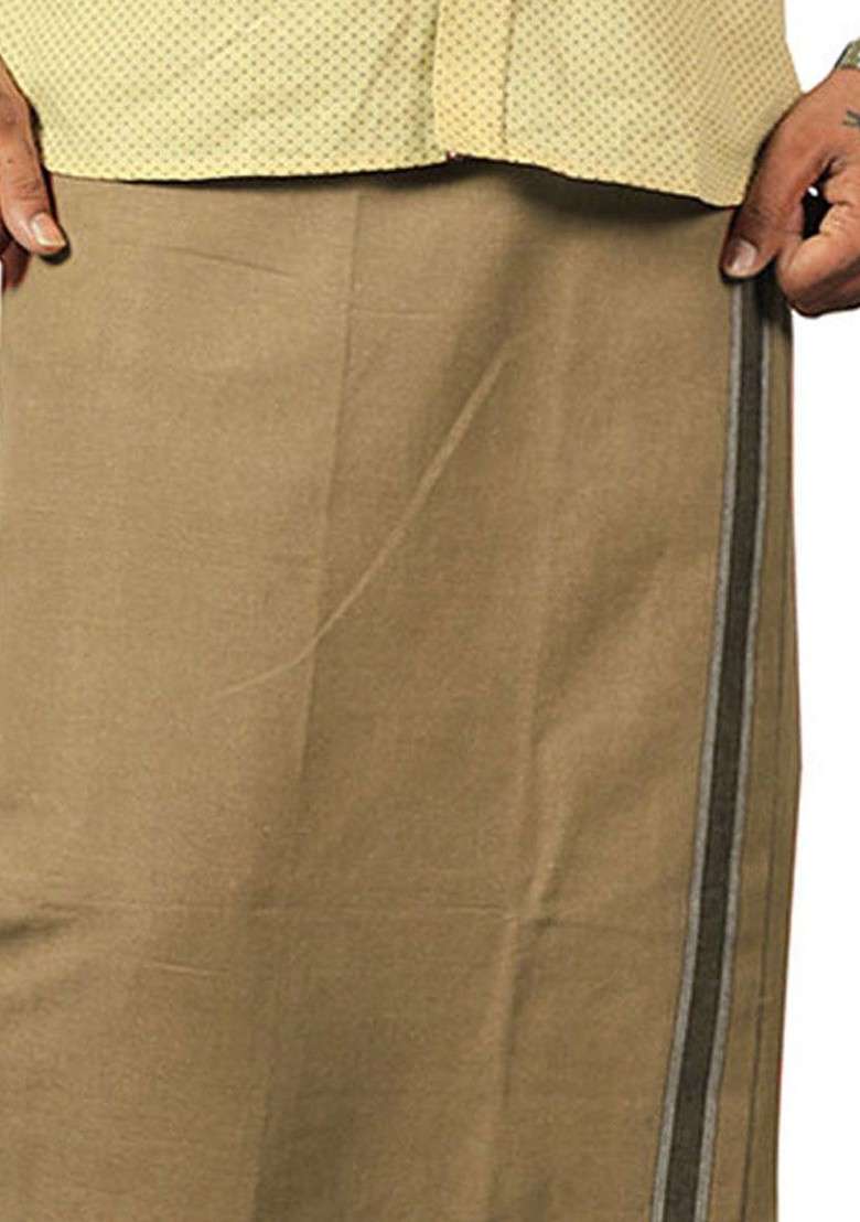 Beige Cotton Pack Of 5 Cotton Dhotis For Men - Indya