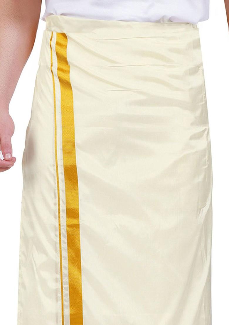 Cream Cotton Silk Dhoti For Men - Indya