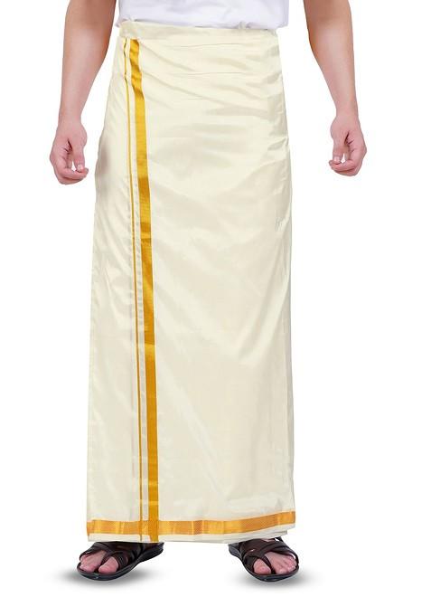 Cream Cotton Silk Dhoti For Men — view on Indya