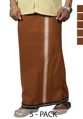 Brown Cotton Selection Of 5 Pure Cotton Dhotis For Men