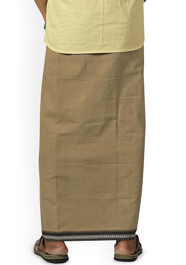 Beige Cotton Selection Of 3 Pure Cotton Dhotis For Men