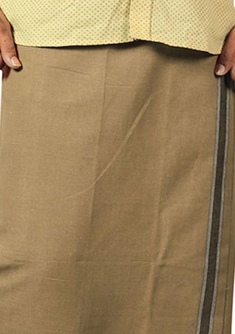 Beige Cotton Selection Of 3 Pure Cotton Dhotis For Men