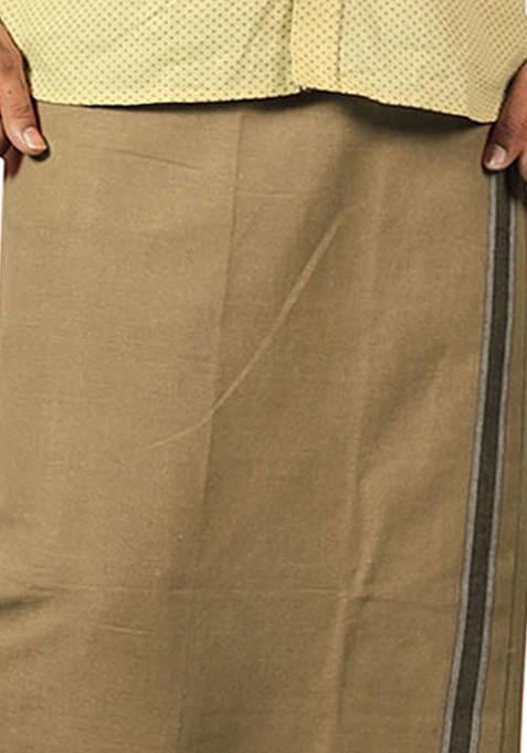 Beige Cotton Selection Of 3 Pure Cotton Dhotis For Men