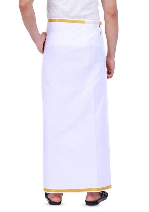 White Cotton Pure Cotton Adjustable Pocket Dhoti For Men