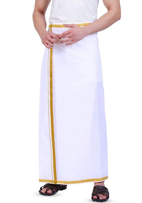 White Cotton Pure Cotton Adjustable Pocket Dhoti For Men