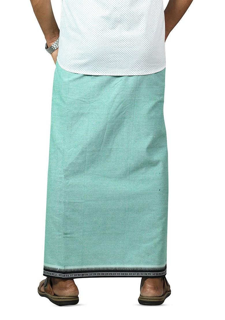 Black Cotton Selection Of 2 Pure Cotton Dhotis For Men - Indya