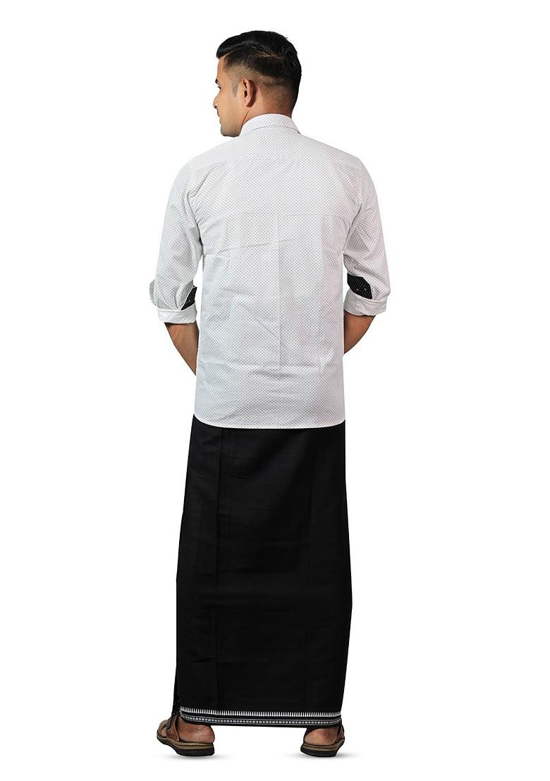 Black Cotton Pack Of 2 Solid Cotton Dhotis For Men