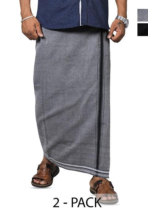 Black Cotton Pack Of 2 Solid Cotton Dhotis For Men