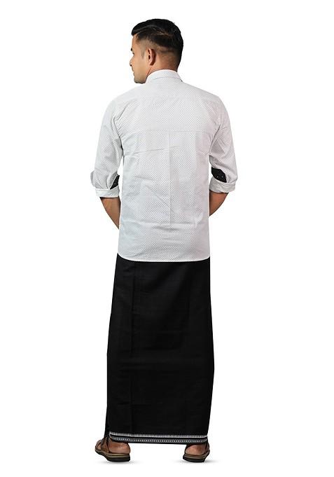 Black Cotton Pack Of 2 Solid Cotton Dhotis For Men