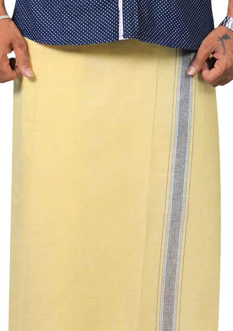 Yellow Cotton Pack Of 2 Cotton Dhotis For Men