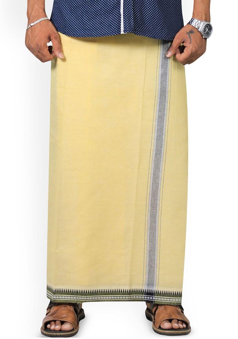 Yellow Cotton Pack Of 2 Cotton Dhotis For Men