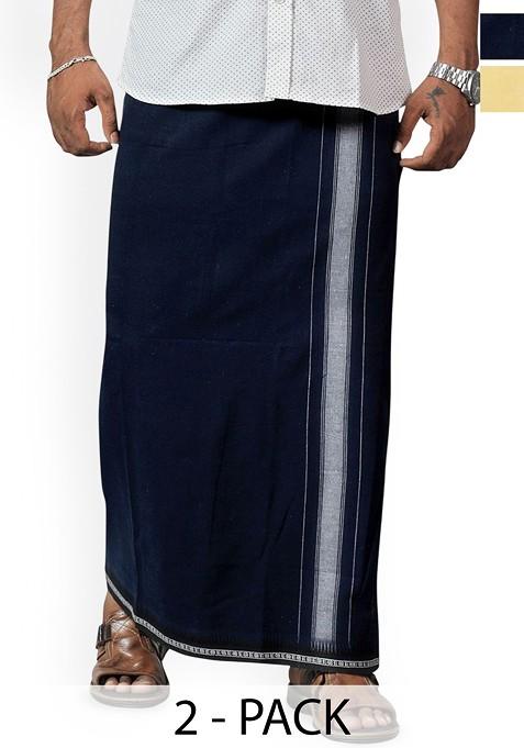 Yellow Cotton Pack Of 2 Cotton Dhotis For Men