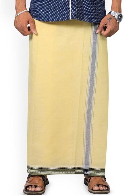 Yellow Cotton Pack Of 2 Cotton Dhotis For Men