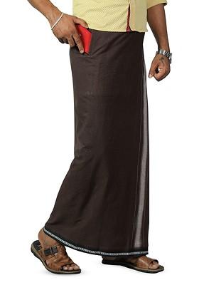 Coffee Brown Cotton Solid Cotton Velcro Adjustable Pocket Dhotis For Men