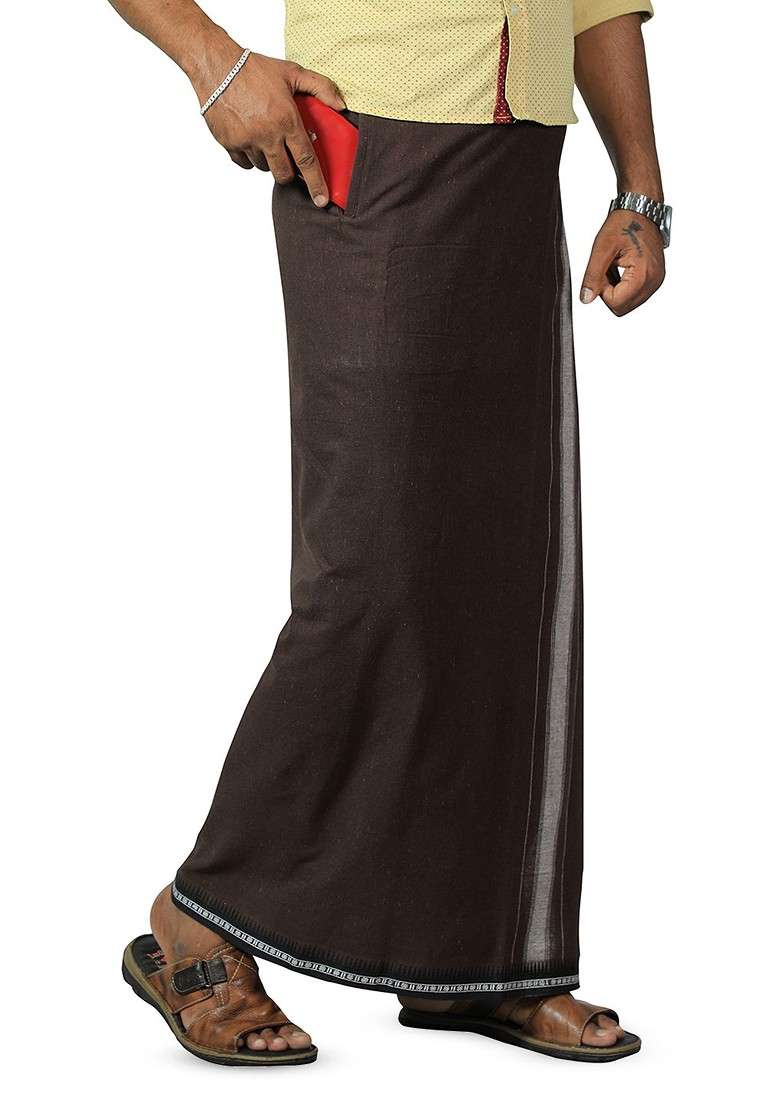 Coffee Brown Cotton Solid Cotton Velcro Adjustable Pocket Dhotis For Men - Indya