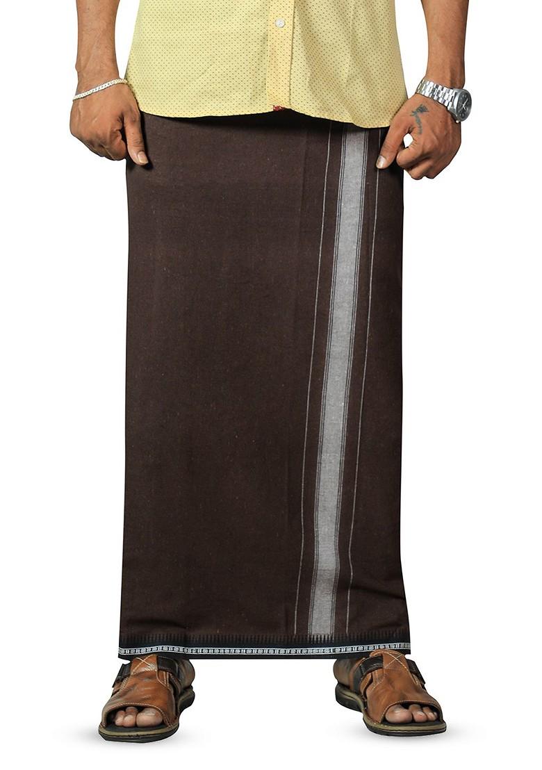 Coffee Brown Cotton Solid Cotton Velcro Adjustable Pocket Dhotis For Men - Indya