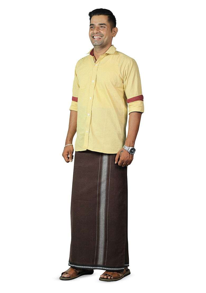 Coffee Brown Cotton Solid Cotton Velcro Adjustable Pocket Dhotis For Men - Indya