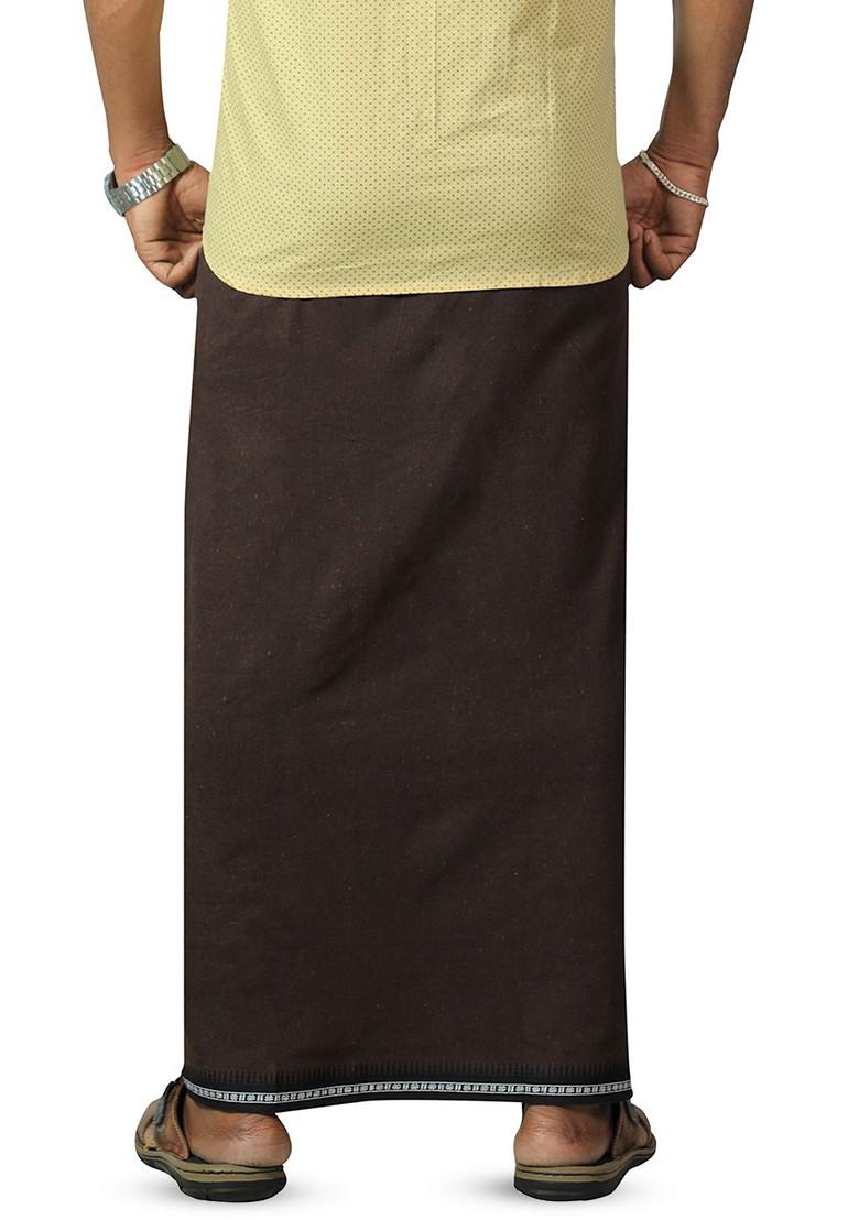 Coffee Brown Cotton Solid Cotton Velcro Adjustable Pocket Dhotis For Men - Indya