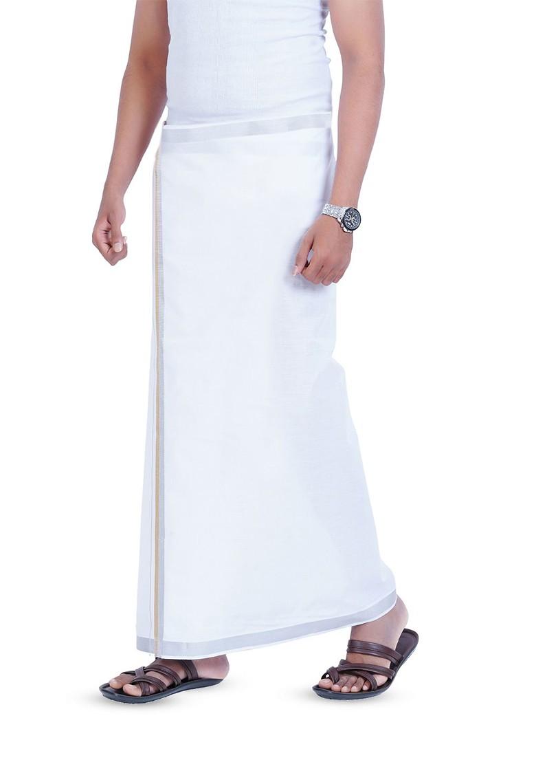 White Cotton Dhoti For Men - Indya