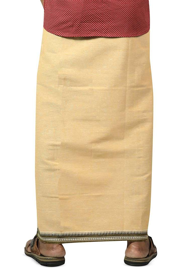Beige Cotton Selection Of 2 Pure Cotton Dhotis For Men - Indya