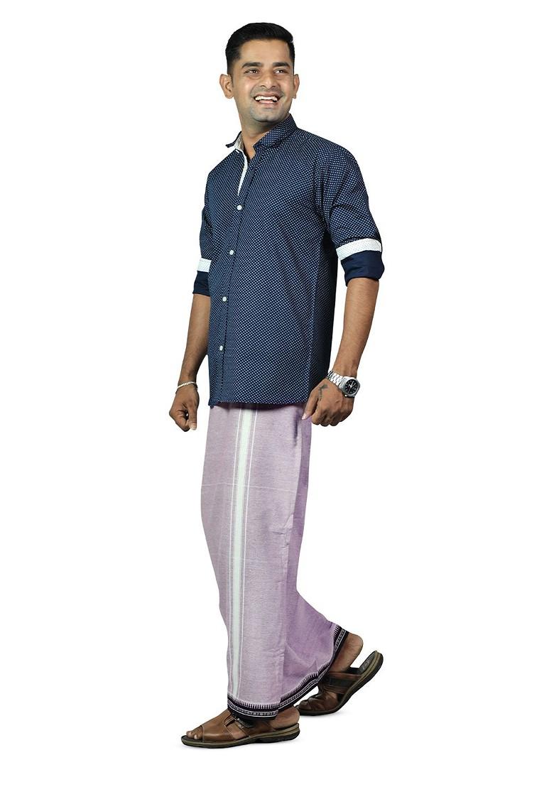 Grey Cotton Selection Of 5 Pure Cotton Dhotis For Men - Indya