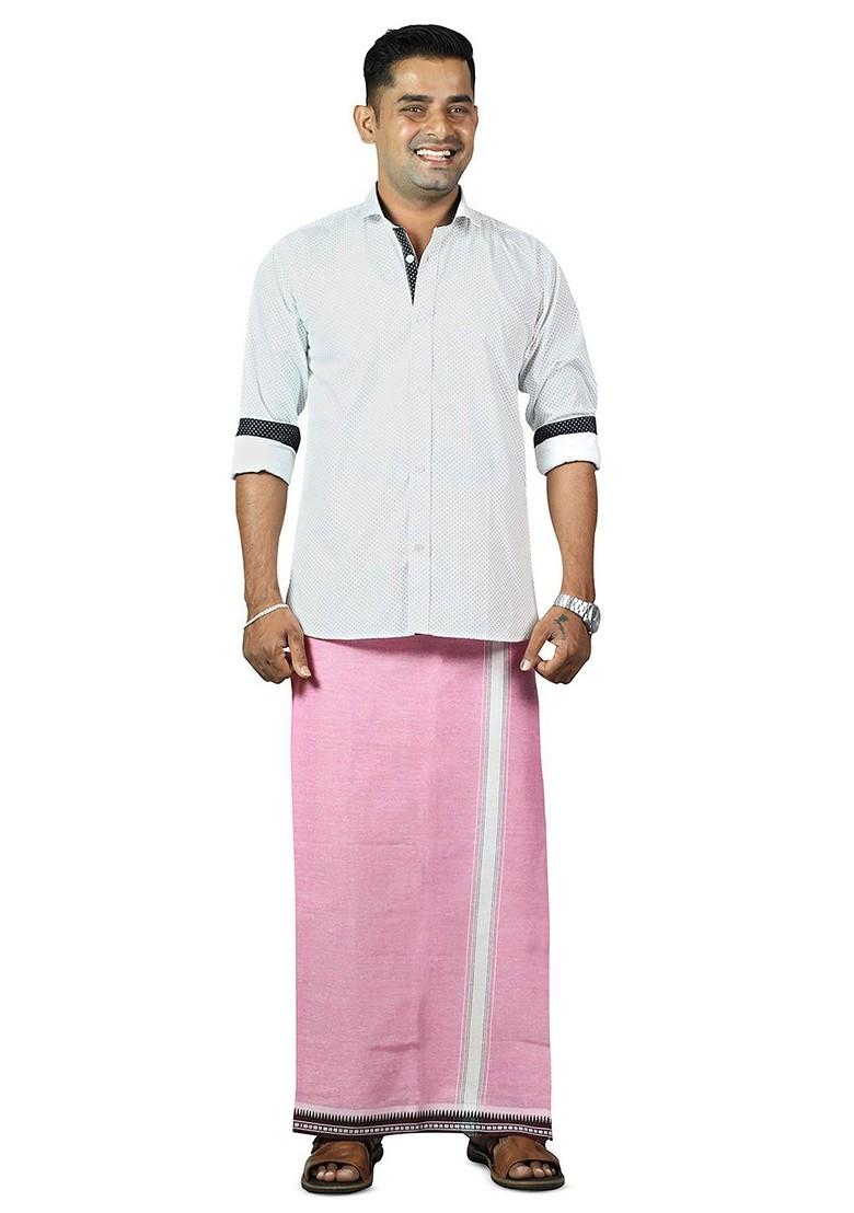 Pink Cotton Pack Of 5 Cotton Dhotis For Men