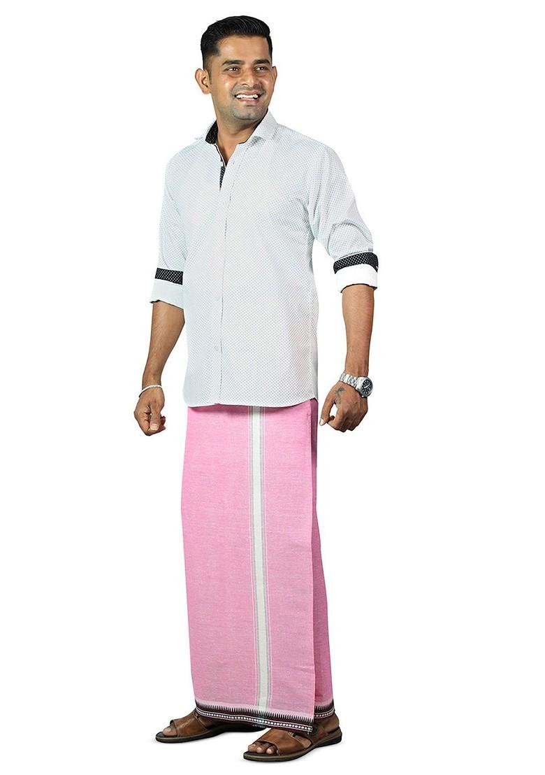 Pink Cotton Pack Of 5 Cotton Dhotis For Men - Indya