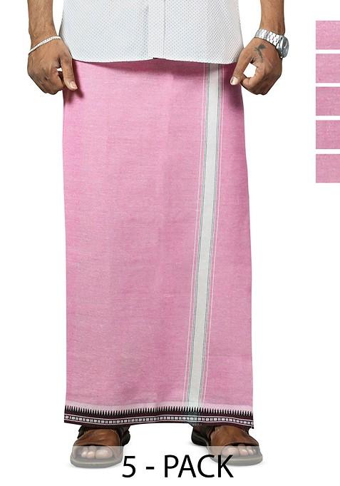 Pink Cotton Pack Of 5 Cotton Dhotis For Men