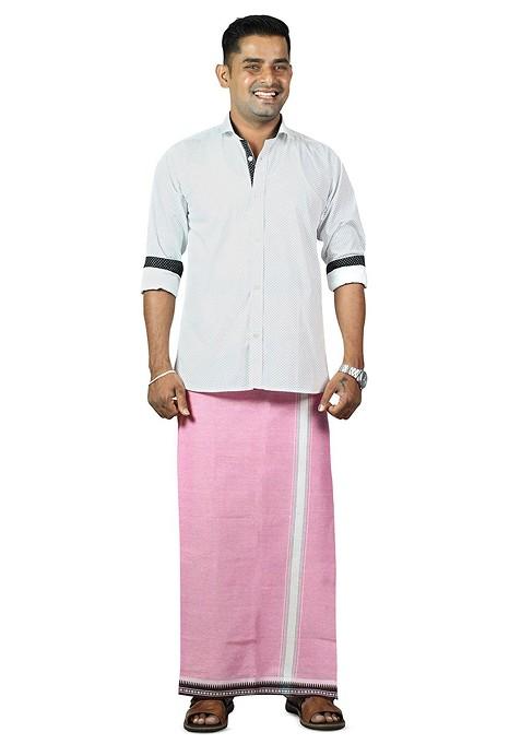 Pink Cotton Pack Of 5 Cotton Dhotis For Men