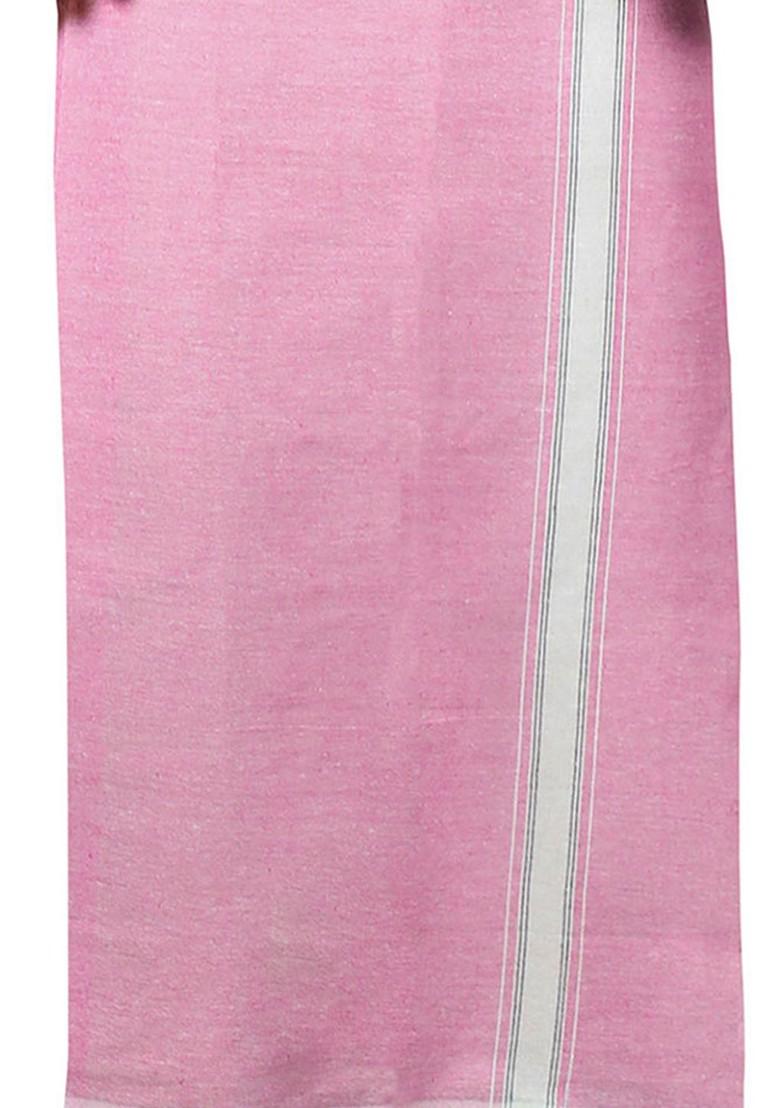 Pink Cotton Selection Of 3 Pure Cotton Dhotis For Men - Indya