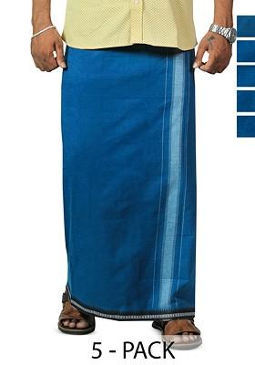 Blue Cotton Selection Of 5 Cotton Dhotis For Men