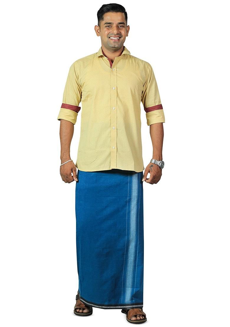 Blue Cotton Selection Of 5 Cotton Dhotis For Men - Indya