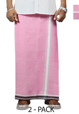 Pink Cotton Selection Of 2 Thalapathi Pure Cotton Dhotis For Men