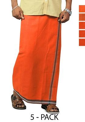 Orange Cotton Selection Of 5 Pure Cotton Dhotis For Men