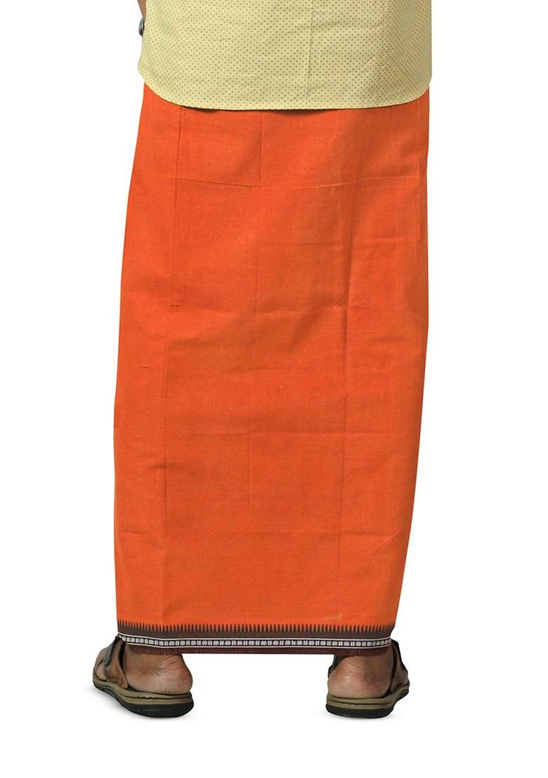 Orange Cotton Selection Of 3 Cotton Thalapathi Border Dhotis For Men - Indya