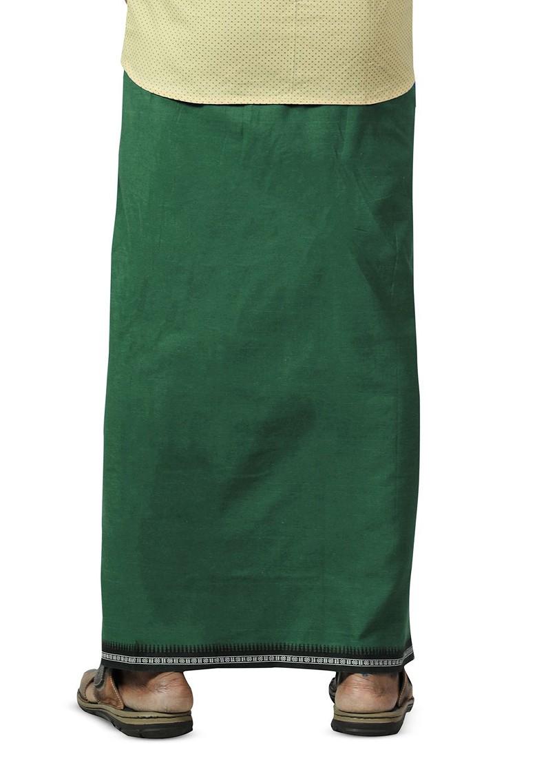 Olive Cotton Pack Of 3 Cotton Thalapathi Border Dhoti For Men - Indya