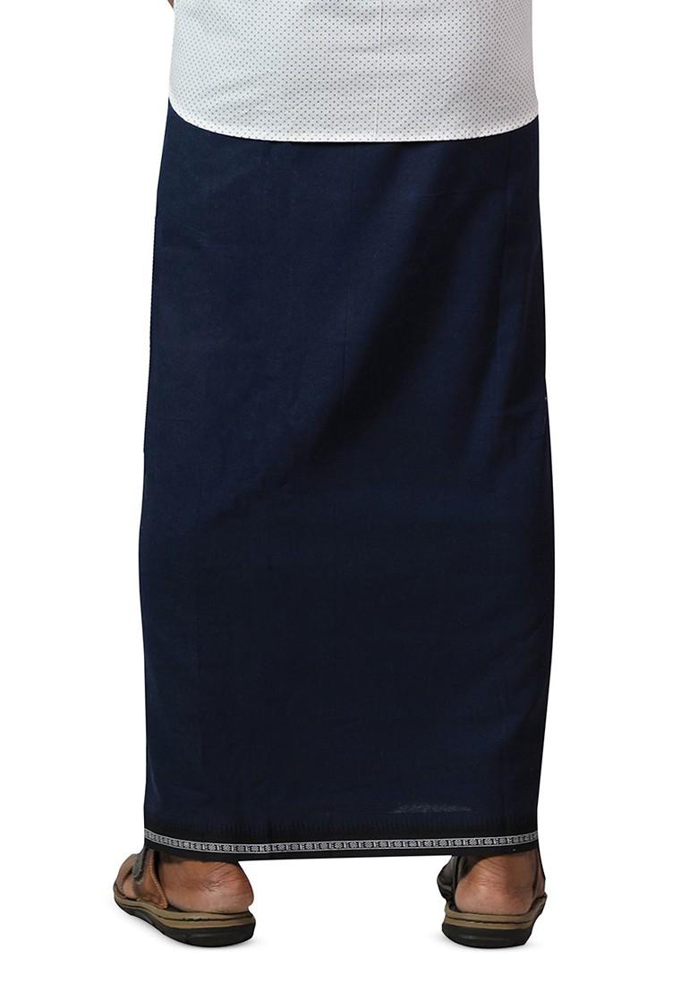 Navy Blue Cotton Selection Of 5 Kerala Style Thalapathi Border Cotton Dhotis For Men - Indya
